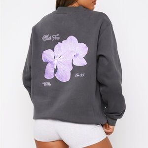 White fox Gray Sweatshirt with Purple Floral Design